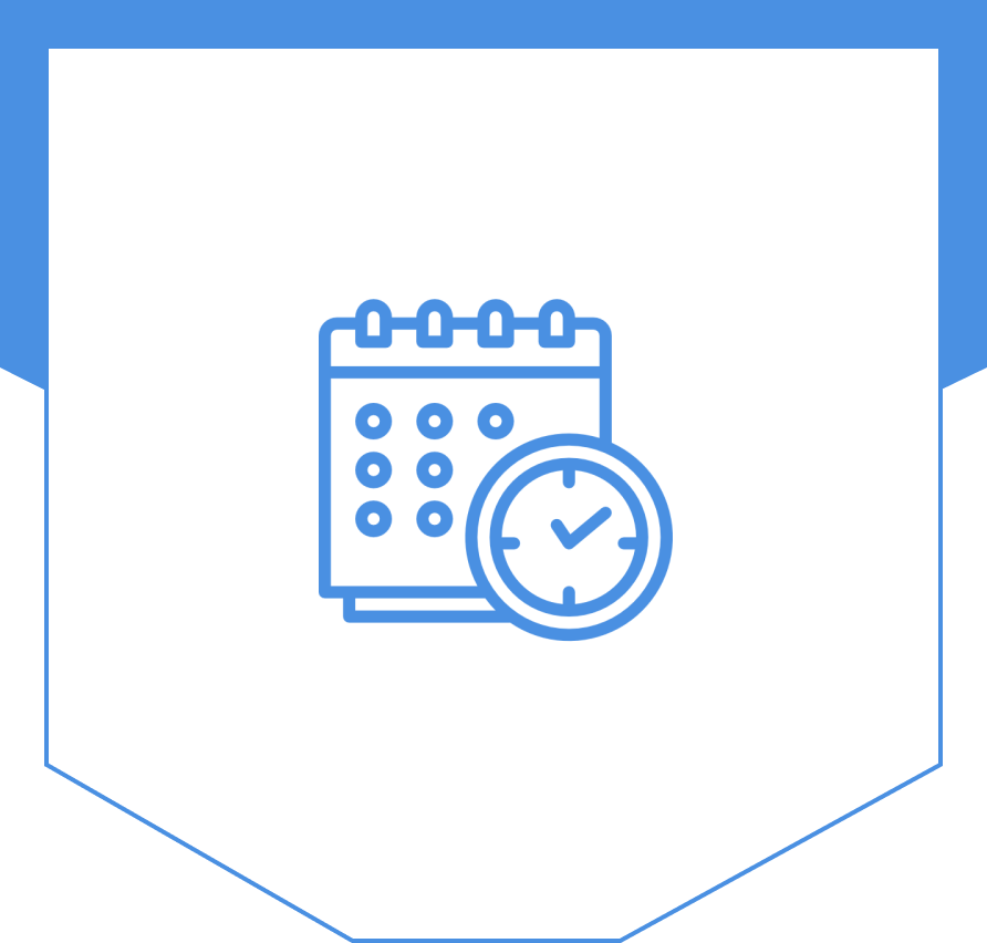 Blue calendar and clock icons grace a white background with a blue border, reminiscent of the punctuality and precision that leading office cleaning companies provide.